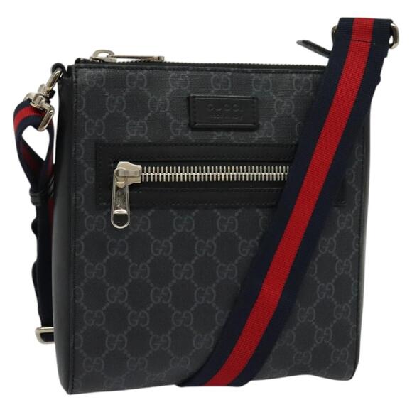 GUCCI GG Supreme Sherry Line Shoulder Bag Pvc Black Red Navy - Picture 1 of 16